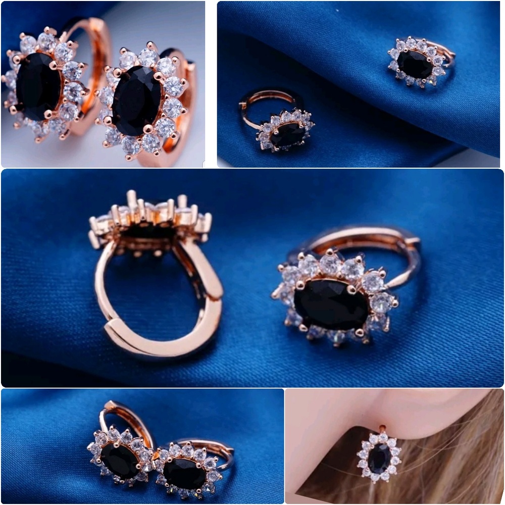 ROSE GOLD Plated BLACKCubic Zircon Classic Hoop